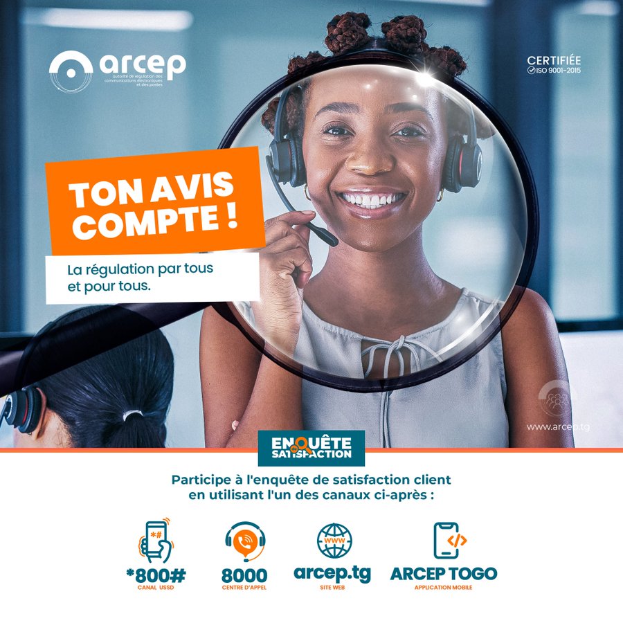 L'Autorité des communications électroniques et de la régulation des postes (l'ARCEP) au Togo mène une enquête nationale