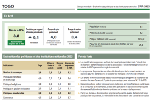 Le Togo intègre le top 5 des pays africains ayant les meilleures politiques publiques, selon une récente évaluation de la Banque mondiale.