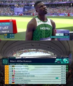 le Nigérian Ezekiel Nathaniel s'est brillamment qualifié pour les demi-finales du 400 mètres haies. Avec un temps impressionnant de 48.38 s